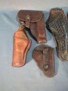 Pistol And Revolver Leather Hoster Collection, Various Styles, Brands Include Smith & Wesson, REM, Brauer Bros, Hunter, And More, Total Qty 11