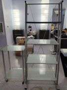 Rolling Glass Shelf Side Table And Glass Shelf Display Unit