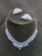 Ladies Rhinestone And Moonstone Necklace With Clip-On Earrings