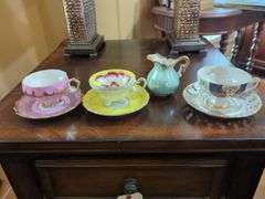 Royal Halsey, Kasuga Ware, and Sterling China Cup and Saucer Set With Royal Crown Creamer