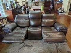 Leather Three-Seat Reclining Sofa with USB Ports