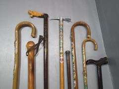 German Walking Stick And Cane Collection With Badges, Qty 5, And Decorative Walking Sticks And Canes, Qty 3