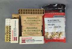 Winchester .45 Colt Ammo, Approx 34 Rds, Remington .45 Auto Ammo, Approx 100 Rds, Norma Rb Special Primed Empty Brass, Approx Qty 20, And Winchester .45 Auto Empty Brass, Approx Qty 100, Local Pickup Only