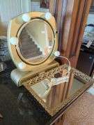 Lighted Vanity Mirror And Mirrored Tray