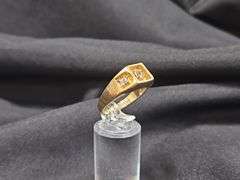 Ladies 14K Gold Electroplated Ring With Clear Glass Stones, Size 9