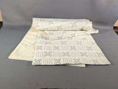 Ceramic Flower Pots, Qty 2, 12" x12 1/2" And 16" x 16", Woven Basket 6" x 10 1/2", Footstool 9 1/2" x 16" x 10", And Runner, 16 1/2" x 78"