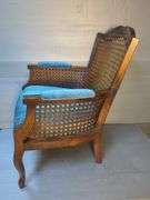 Wicker Back Armchair with Upholstered Seat