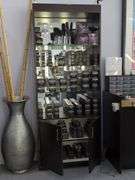 Salon Display Cabinet With Mirrored Back, Glass Shelves And Lower Storage, Contents NOT Included, Thursday Pick Up ONLY