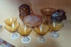 Carnival Glass Decorative Bowls, Compotes, and Lidded Dish