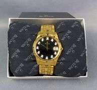 Bulova Gold Toned Stainless Steel Watch With Hour Diamond Accents, In Box With Spare Links And Owner's Guide