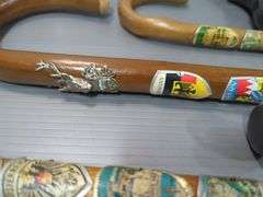 German Walking Stick And Cane Collection With Badges, Qty 5, And Decorative Walking Sticks And Canes, Qty 3