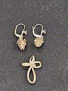 Sterling Silver Pinecone Earrings & Cross Pendant