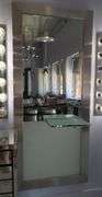 Full Length Brushed Metal Framed Mirror With Attached Mirrored Shelf/Tray