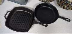 Lodge Cast Iron Grill Pan and Florence Stove And Range Co Number 8 Skillet