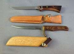 Max Smith Straightback Knife, 6" Blade, In Wood Scabbard, And Western Model S-W766 Straightback Knife, 5.75" Blade, In Leather Sheath