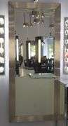 Full Length Brushed Metal Framed Mirror With Attached Mirrored Shelf/Tray