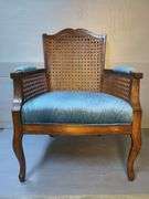 Wicker Back Armchair with Upholstered Seat