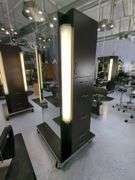 Double Sided Salon Styling Station With Rollout Storage And Power Supply On Casters