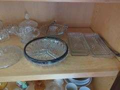 Decorative Cut Glassware Including Serving Bowls, Candy Dishes, Trays And More, Contents Of Shelf