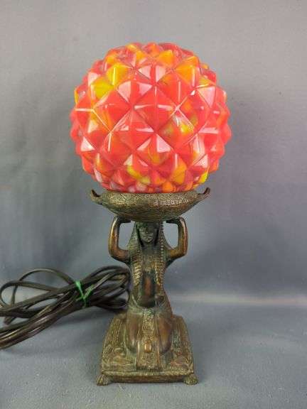 Egyptian Revival Style Table Lamp With Additional Glass Globe Shade