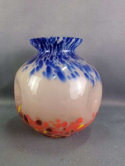 Czech Art Glass Vases and Lidded Bowls, Total Qty 5 Pieces