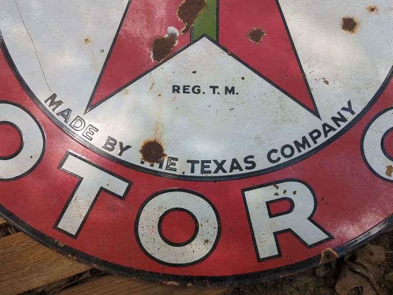 Texaco Motor Oil Gasoline Double Sided Porcelain Sign, 42"