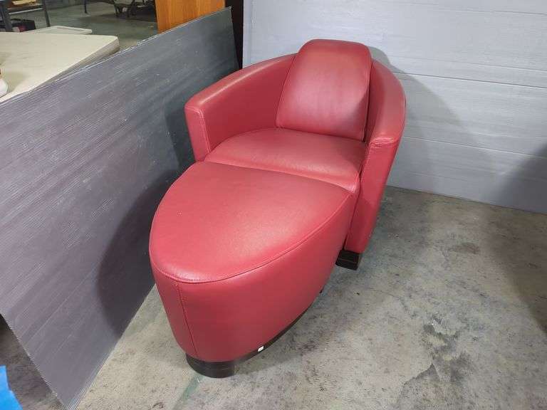 Contemporary Calia Italia Red Leather Chair and Ottoman
