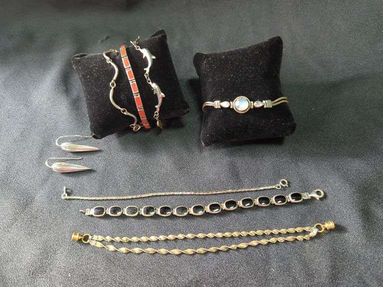 Sterling Silver Jewelry Including Bracelets and Earrings, Qty 8