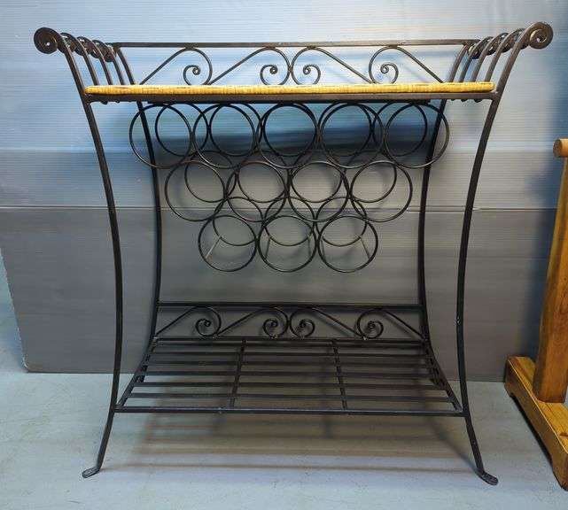 Wrought Iron Wine Rack with Woven Top