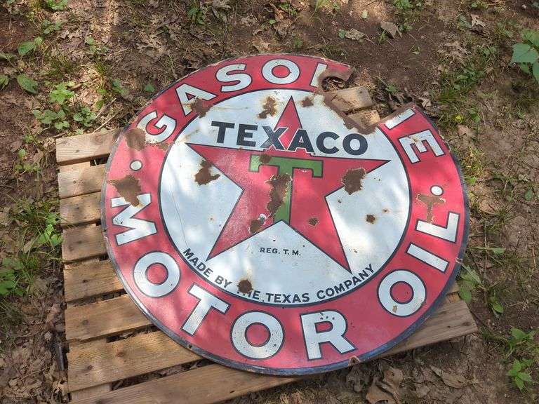 Texaco Motor Oil Gasoline Double Sided Porcelain Sign, 42"