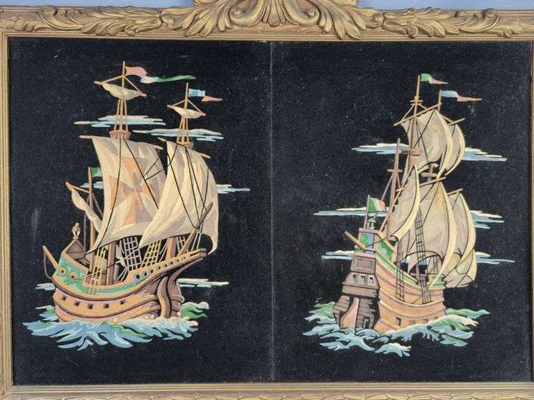 Framed Velvet Paint-By-Number Sailing Ship Pictures
