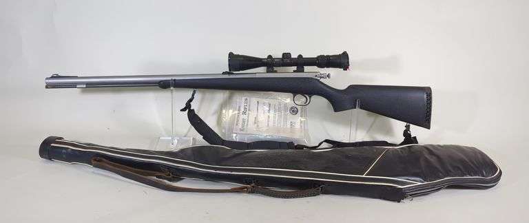 Knight MK-85 .50 cal Black Powder Rifle SN# 4577SS, Bausch & Lomb Elite 4000 4-Star 1.5-6x38 Scope, Padded Nylon Sleeve, Paperwork, Take Down Tools, In Soft Case image