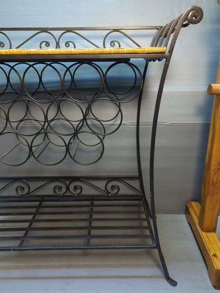 Wrought Iron Wine Rack with Woven Top