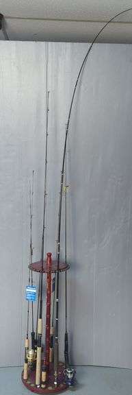 Fishing Rod and Reel Collection with Display Stand