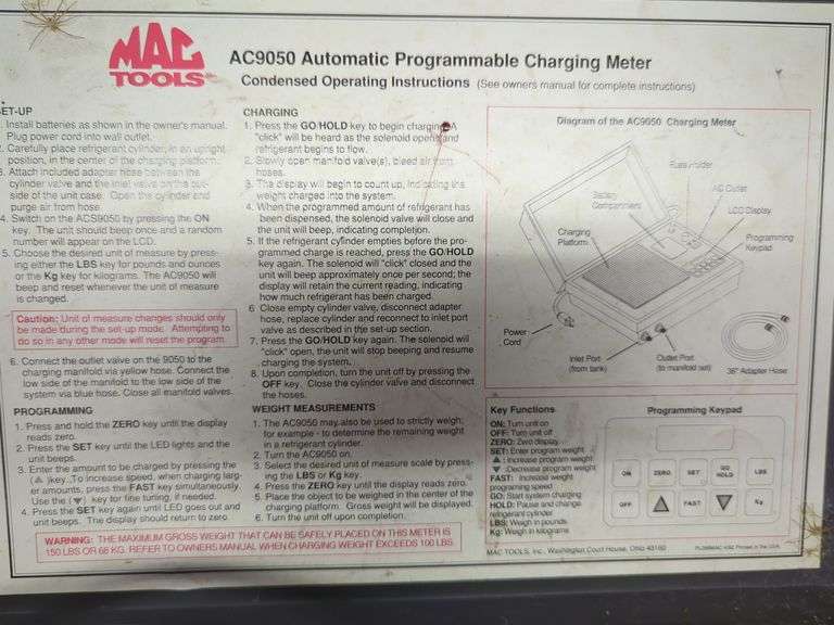 MAC TOOLS AC9050 Automatic Programmable Charging Meter