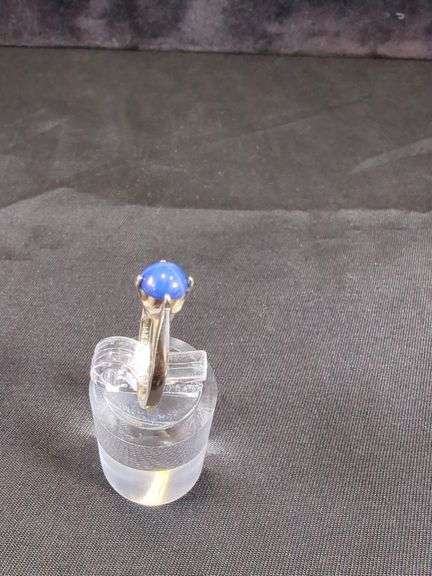 Ladies 14k Gold Solitaire Ring With Clear Stones, Size 6, and Silver Tone Ring With Blue Stone, Size  3.5