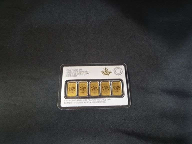 2016 Royal Canadian Mint 1/10 oz Gold Legal Tender $25 5-Bar Set, .9999 Fine Gold