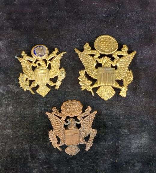 US Military Cap Badges, Qty 2, And American Legion Cap Badge