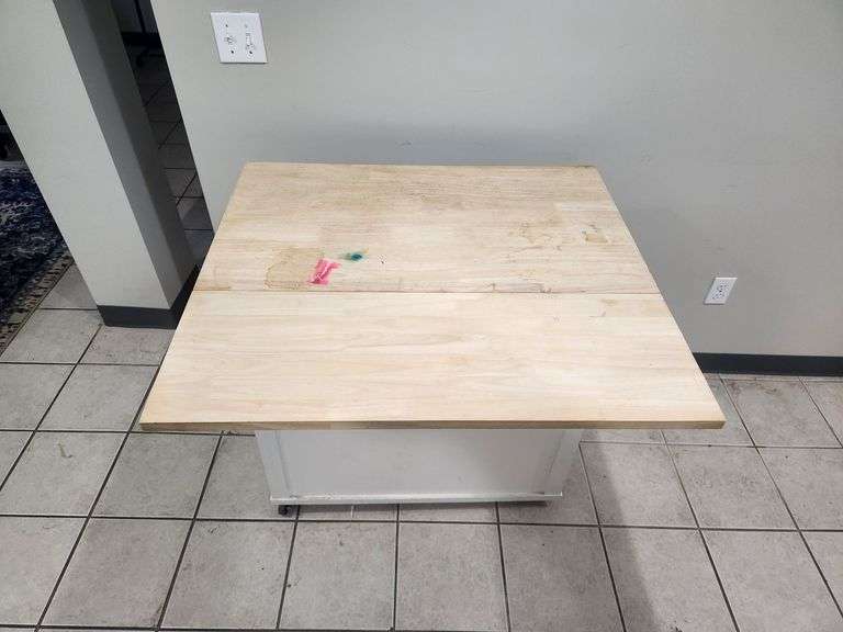 Rolling Kitchen Island With Leaf Extension, Missing One Wheel 3' X 20" X 36", Leaf Adds 12"