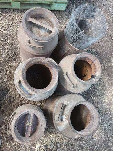 Metal Milk Cans, Various Sizes and Barrel Basket, THURSDAY Pick Up