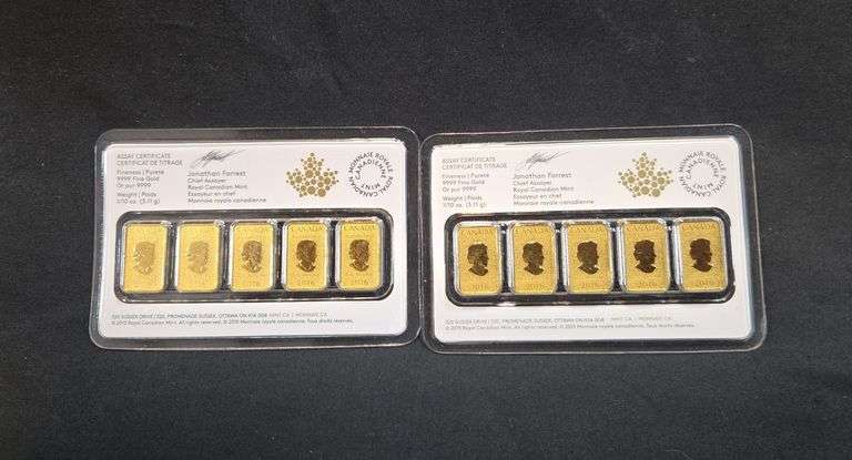 2016 Royal Canadian Mint 1/10 oz Gold Legal Tender $25 5-Bar Set, .9999 Fine Gold, Qty 2 image