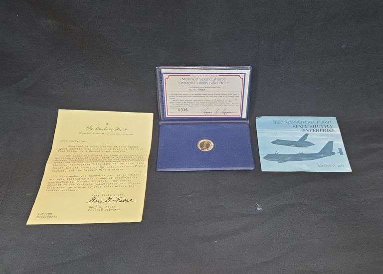 The Danbury Mint Manned Space Shuttle Limited Edition 10K Gold Piece, With Certificate Of Registration, Numbered 0336