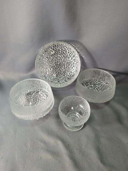 Iittala Finland "Ultima Thule" Textured Glass Serving Bowls, Qty 4