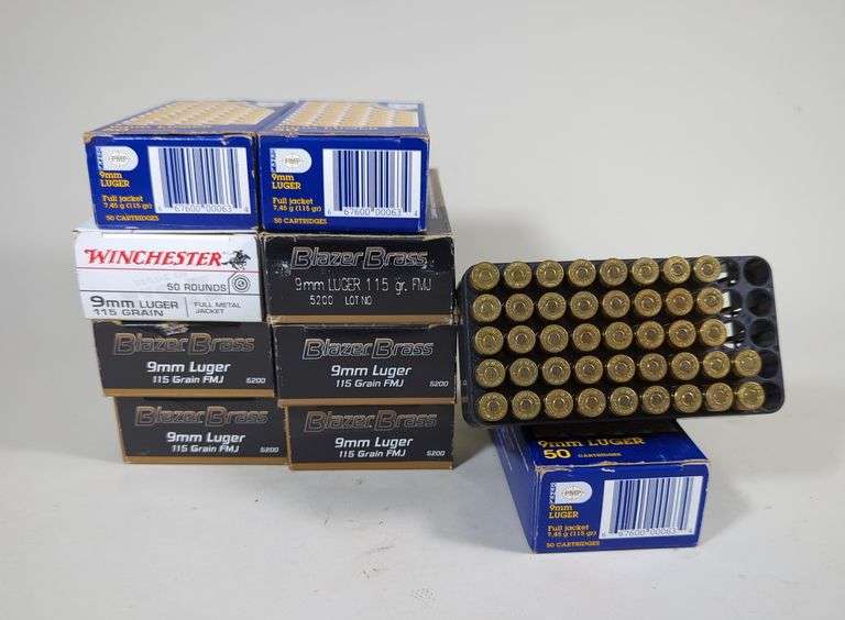 Winchester, Blazer Brass, And PMP 9mm Luger Ammo, Approx 442 Rds, Local Pickup Only image