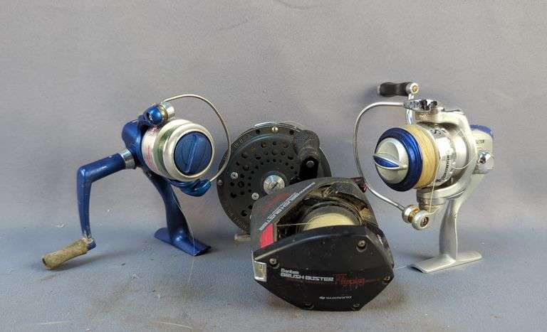 Fishing Reels - Whuppin' Stick, Superlight BSL750B, Shimano Bantam Brush Buster, and Martin Reel Co MG-7