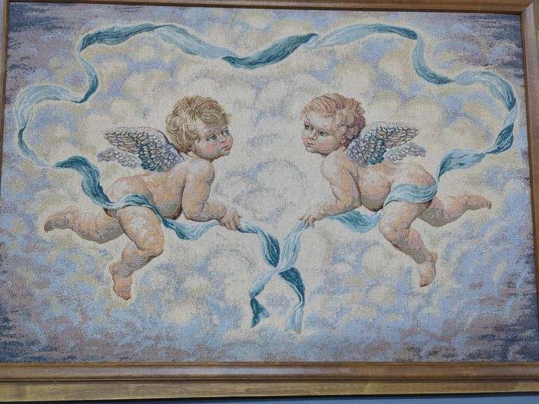 Framed Canvas Tapestry with Cherub Design