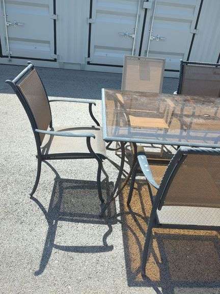 Outdoor Patio Set with 6 Chairs and Glass Top Table