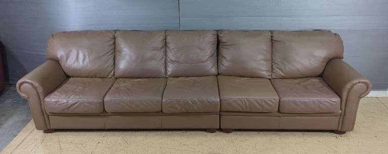 Leather Center Taupe Two-Piece Leather Sofa