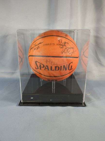 Signed Charlotte Hornets NBA Basketball in Display Case