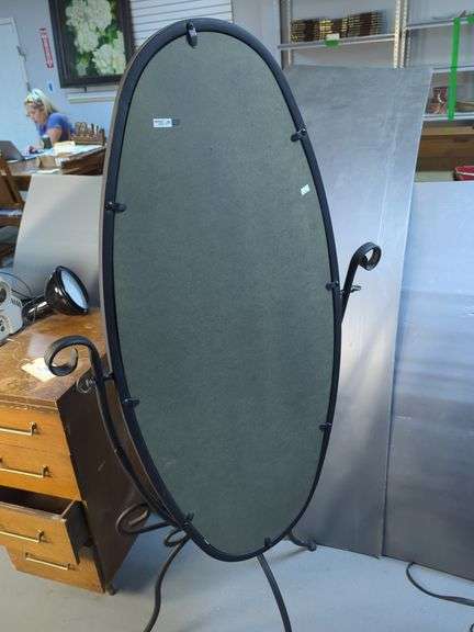 Standing Oval Mirror with Metal Frame
